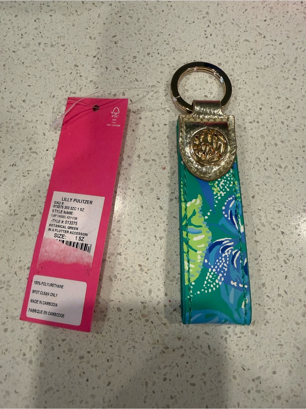 Lilly Pulitzer Green Blue Floral Key Fob with Gold Hardware new with tag chain